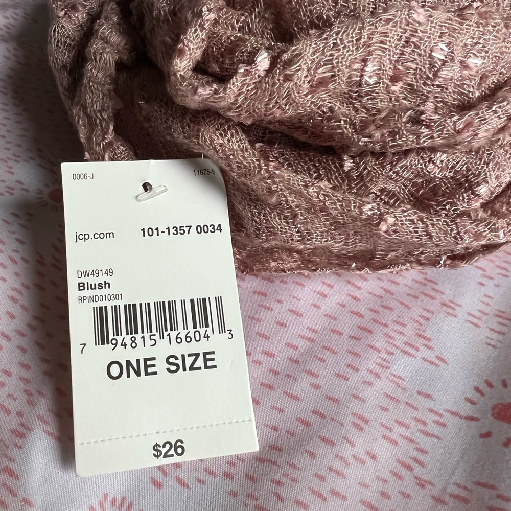 NWT Infinity Scarf Blush Pink Metallic Woven Shimmer One Size - Picture 3 of 5